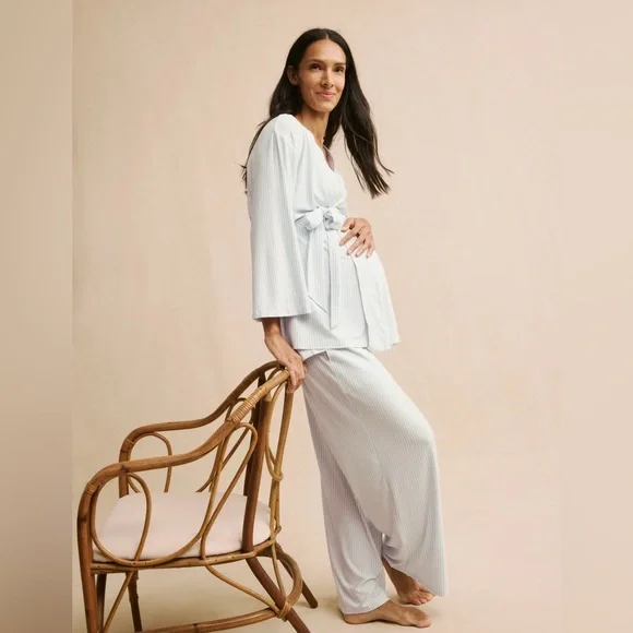 LAKE Maternity DreamModal Kimono Three-Piece Set in Fog - Picture 2 of 5